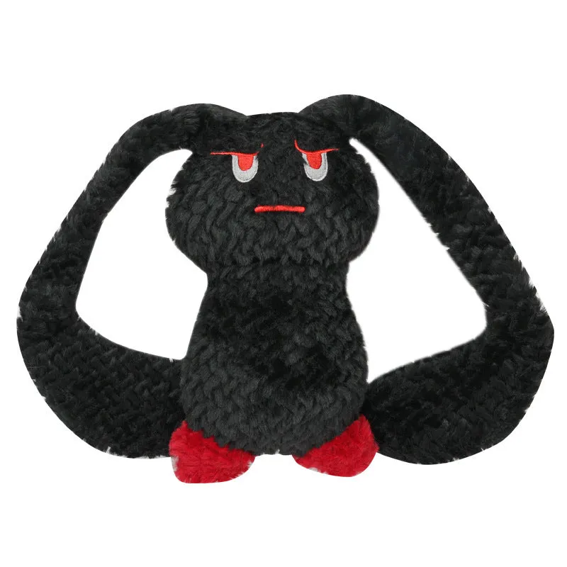Bunny-shaped dog teething toy in blue, plush fabric with PP cotton filling, about 35 cm long