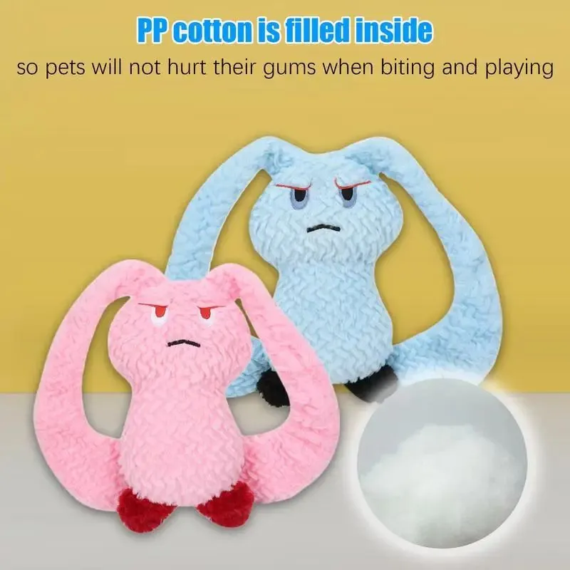 Bunny-shaped dog teething toy in blue, plush fabric with PP cotton filling, about 35 cm long