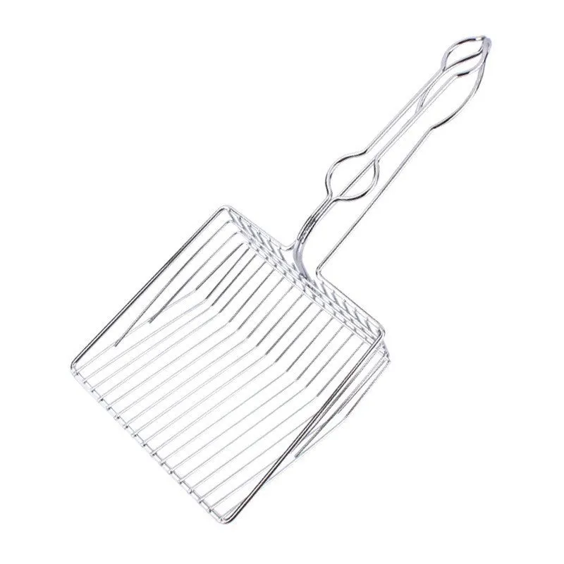 Iron cat litter scoop with electroplating, two size options, small and large, on a neutral background
