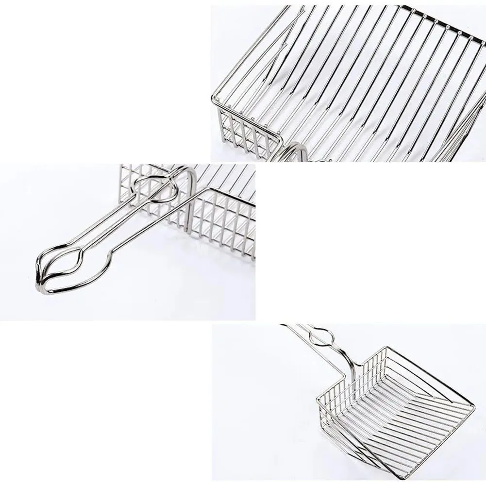 Iron cat litter scoop with electroplating, two size options, small and large, on a neutral background