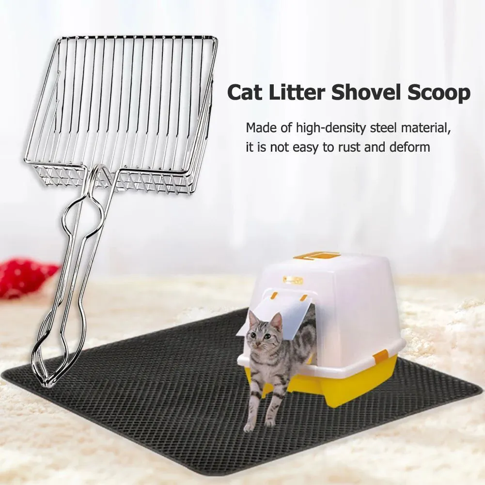 Iron cat litter scoop with electroplating, two size options, small and large, on a neutral background