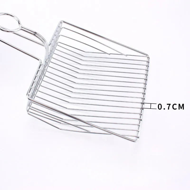 Iron cat litter scoop with electroplating, two size options, small and large, on a neutral background