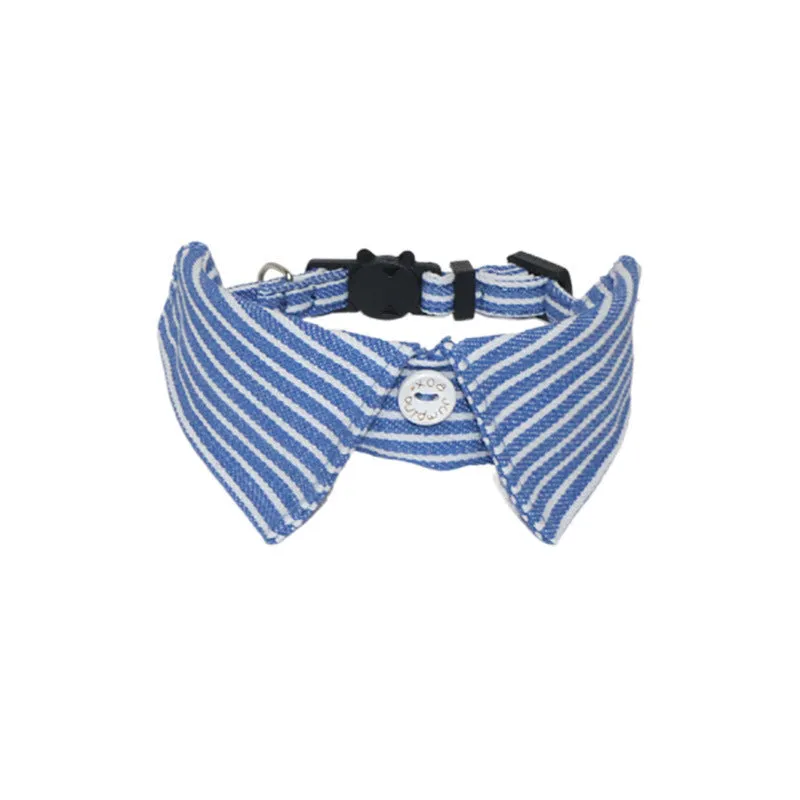 New Pet Denim Cat Collar in denim blue with a striped pattern, 1x28cm cloth pet collar