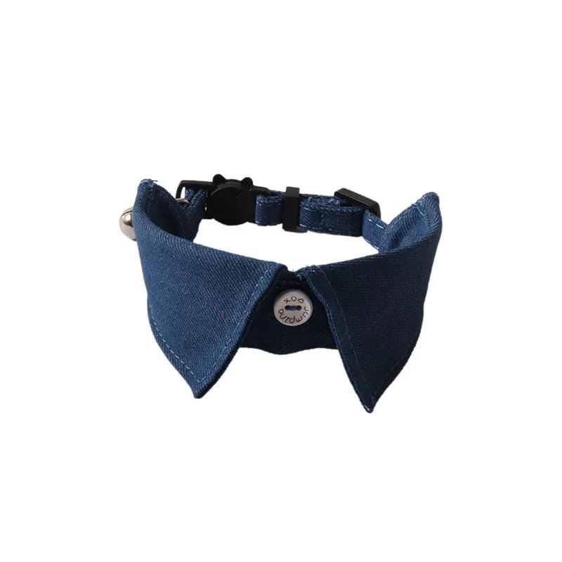 New Pet Denim Cat Collar in denim blue with a striped pattern, 1x28cm cloth pet collar