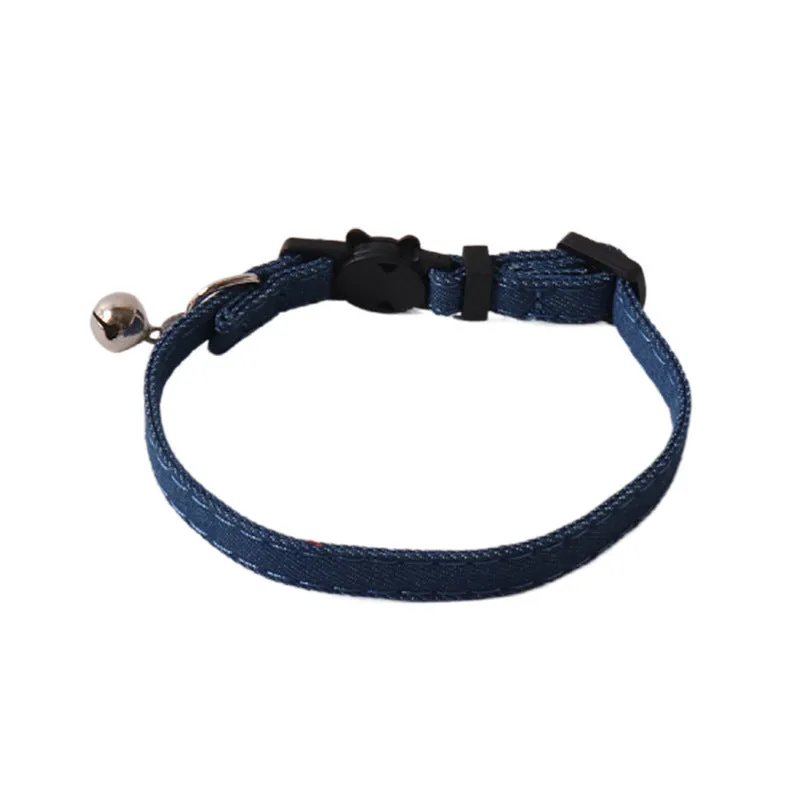 New Pet Denim Cat Collar in denim blue with a striped pattern, 1x28cm cloth pet collar