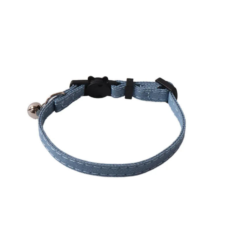 New Pet Denim Cat Collar in denim blue with a striped pattern, 1x28cm cloth pet collar
