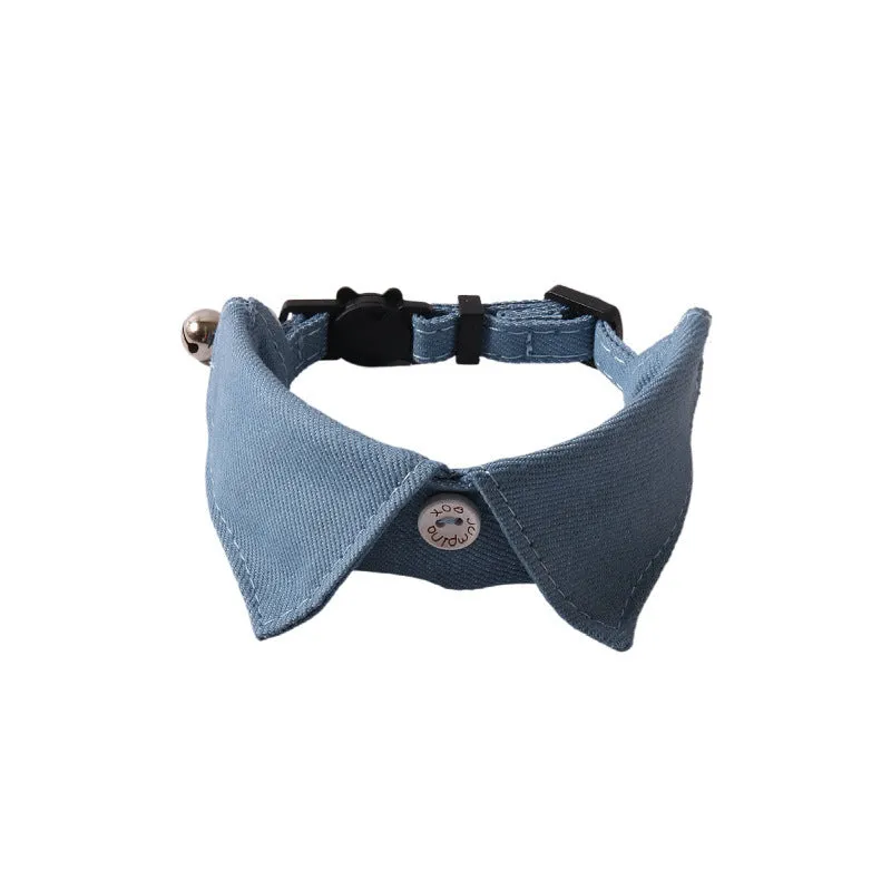 New Pet Denim Cat Collar in denim blue with a striped pattern, 1x28cm cloth pet collar