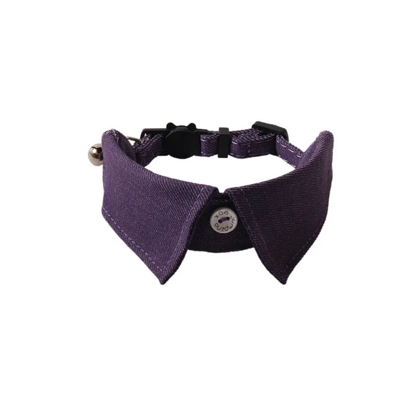 New Pet Denim Cat Collar in denim blue with a striped pattern, 1x28cm cloth pet collar
