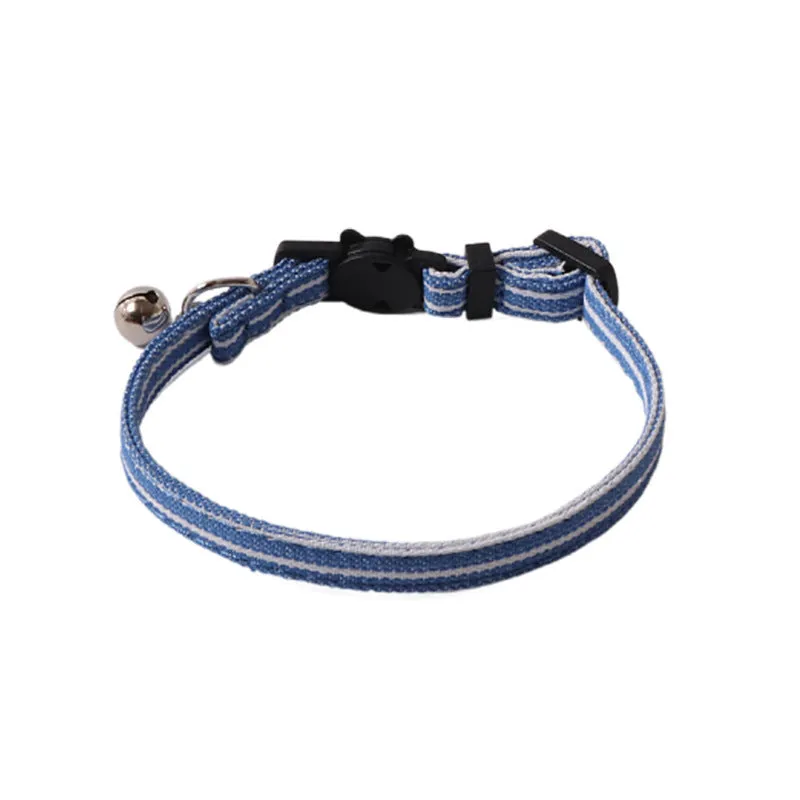 New Pet Denim Cat Collar in denim blue with a striped pattern, 1x28cm cloth pet collar