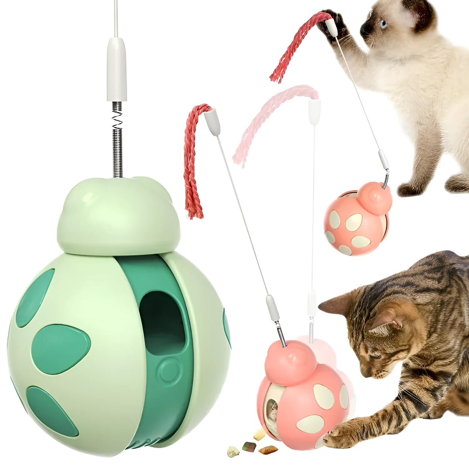Plastic cat toy in Morandi Green for treat dispensing and play