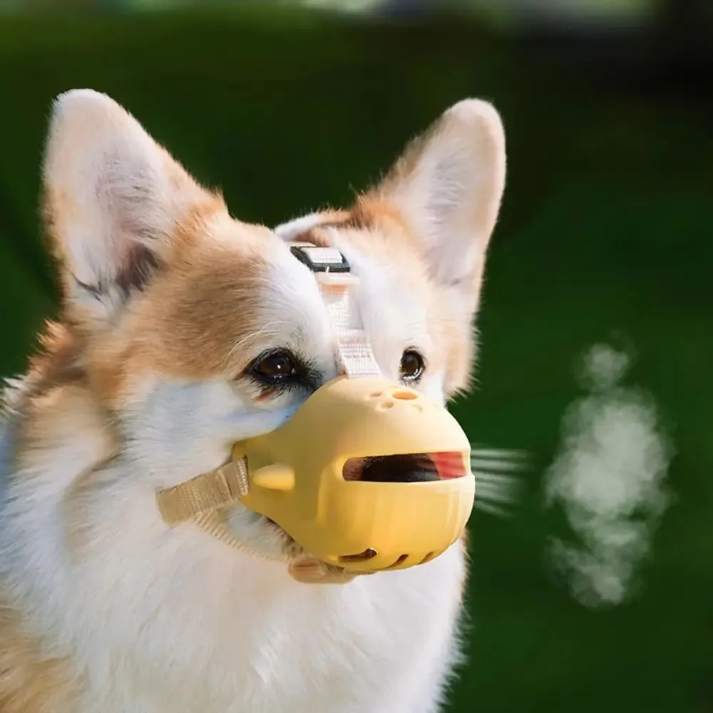 Portable adjustable dog muzzle in blue for small to medium dogs with breathable basket design
