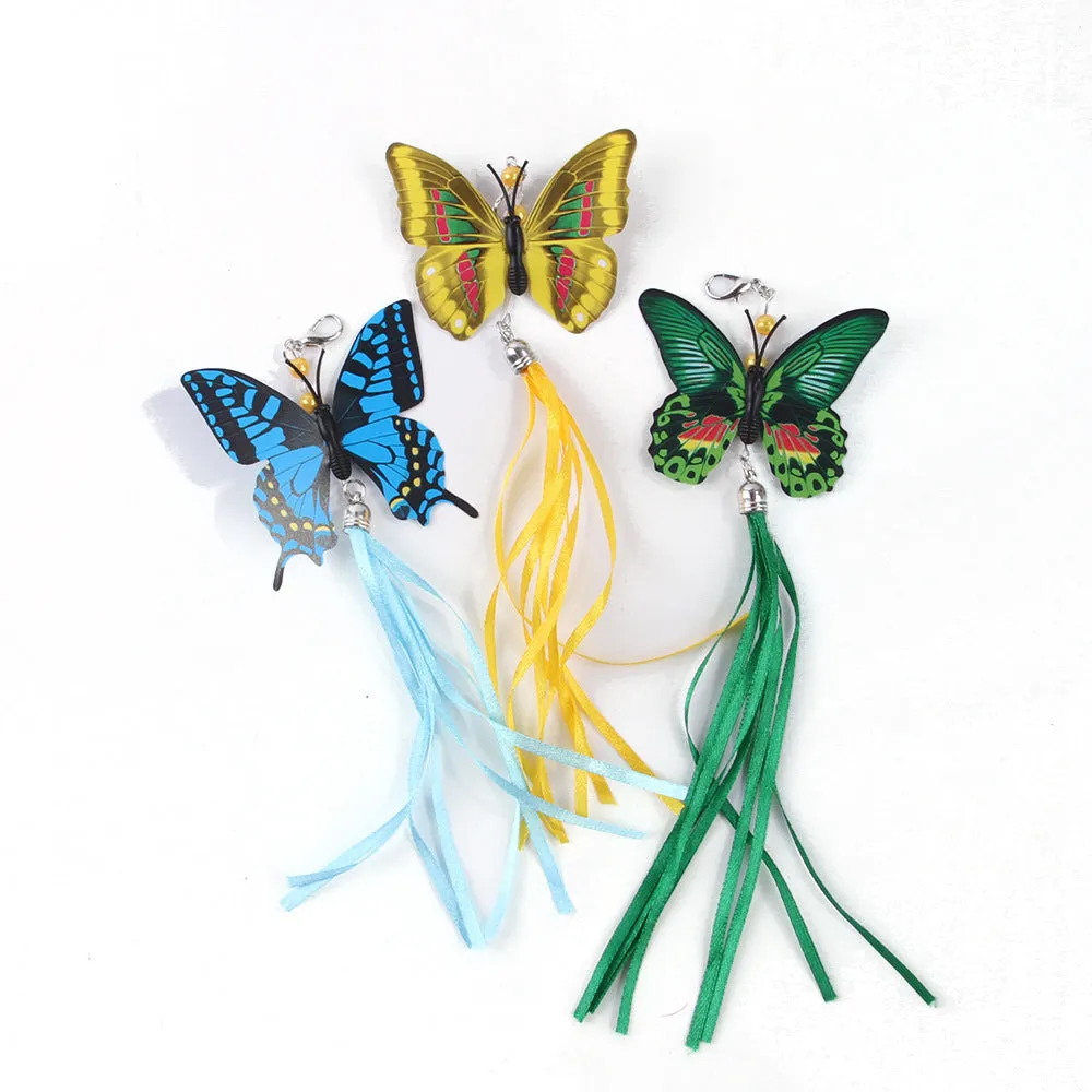 Butterfly combination pet toy set with fishing rod cat teaser and EVA pieces in assorted colours on white background
