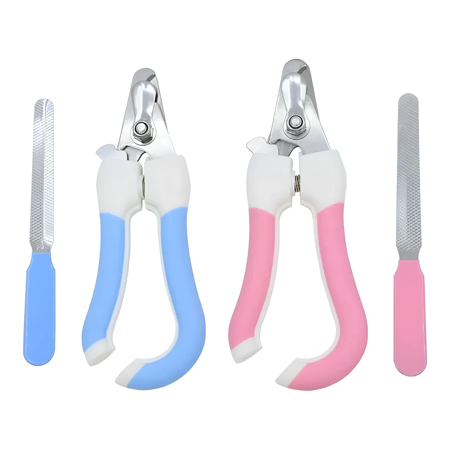 Pet nail scissors for dogs and cats in blue, blue pink, and pink colour options