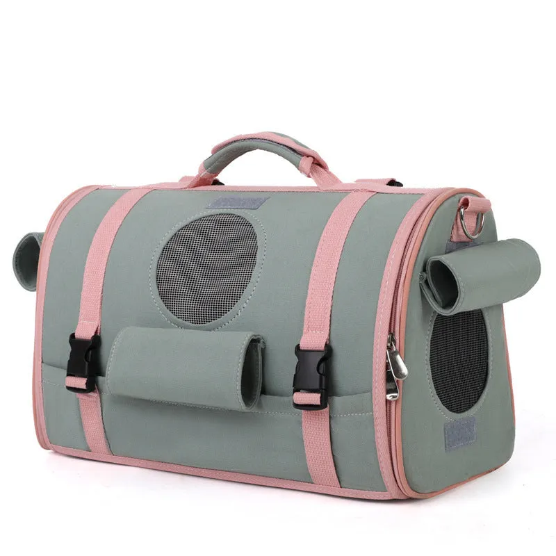 Canvas pet backpack for cats and dogs in beige or green, large and small sizes available