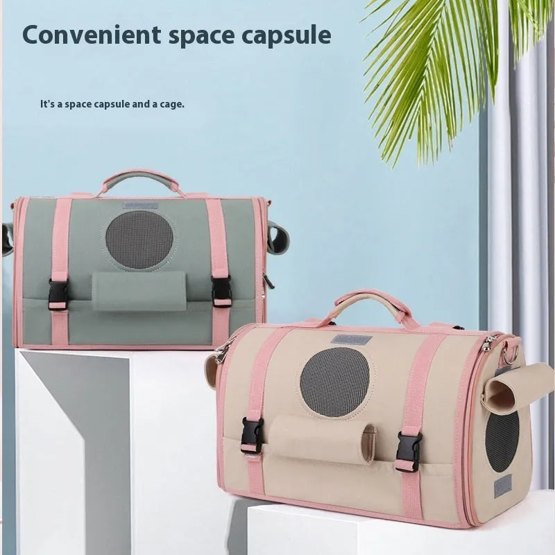 Canvas pet backpack for cats and dogs in beige or green, large and small sizes available