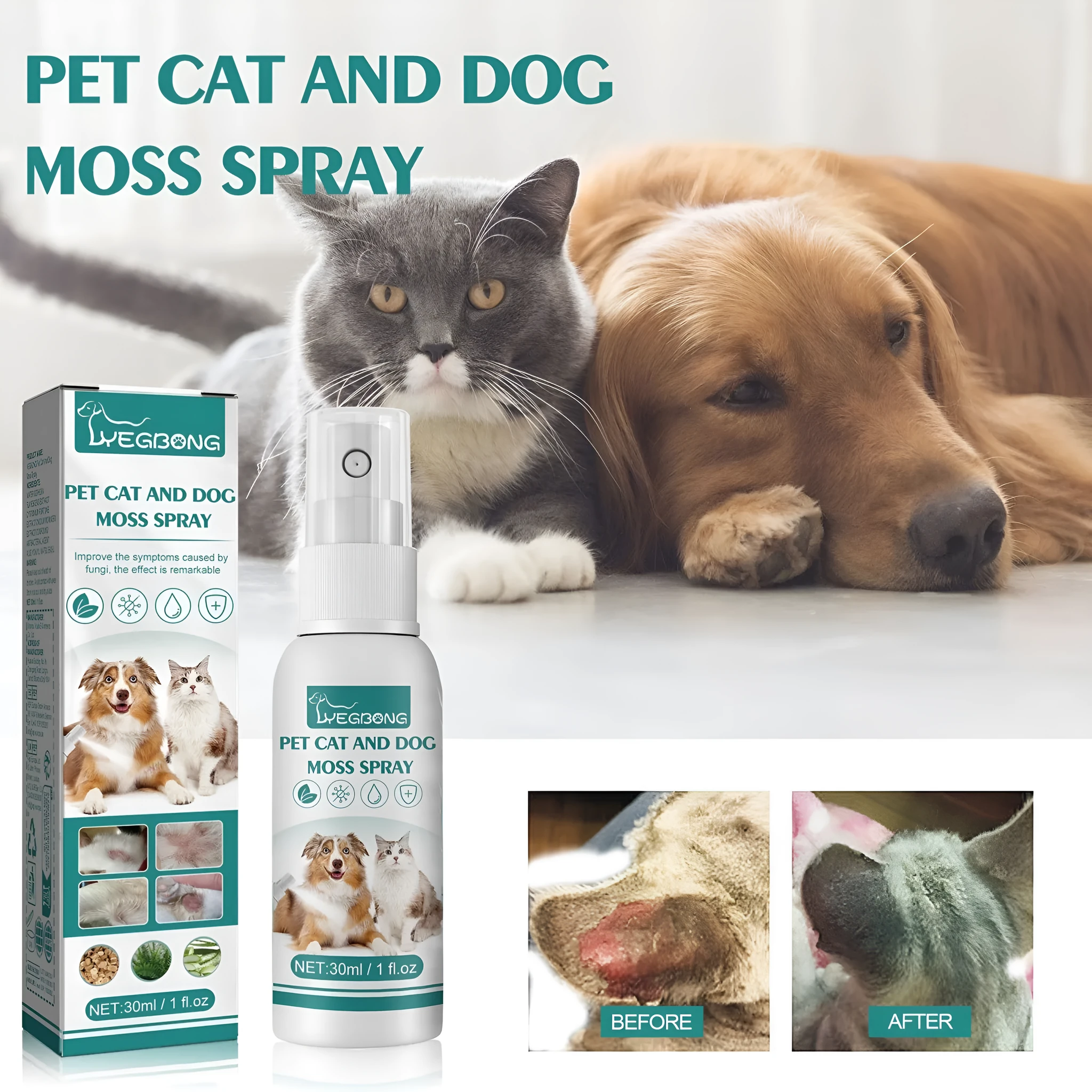 30ml pet moss spray bottle with botanical extracts for cat and dog mite removal and anti-itch care