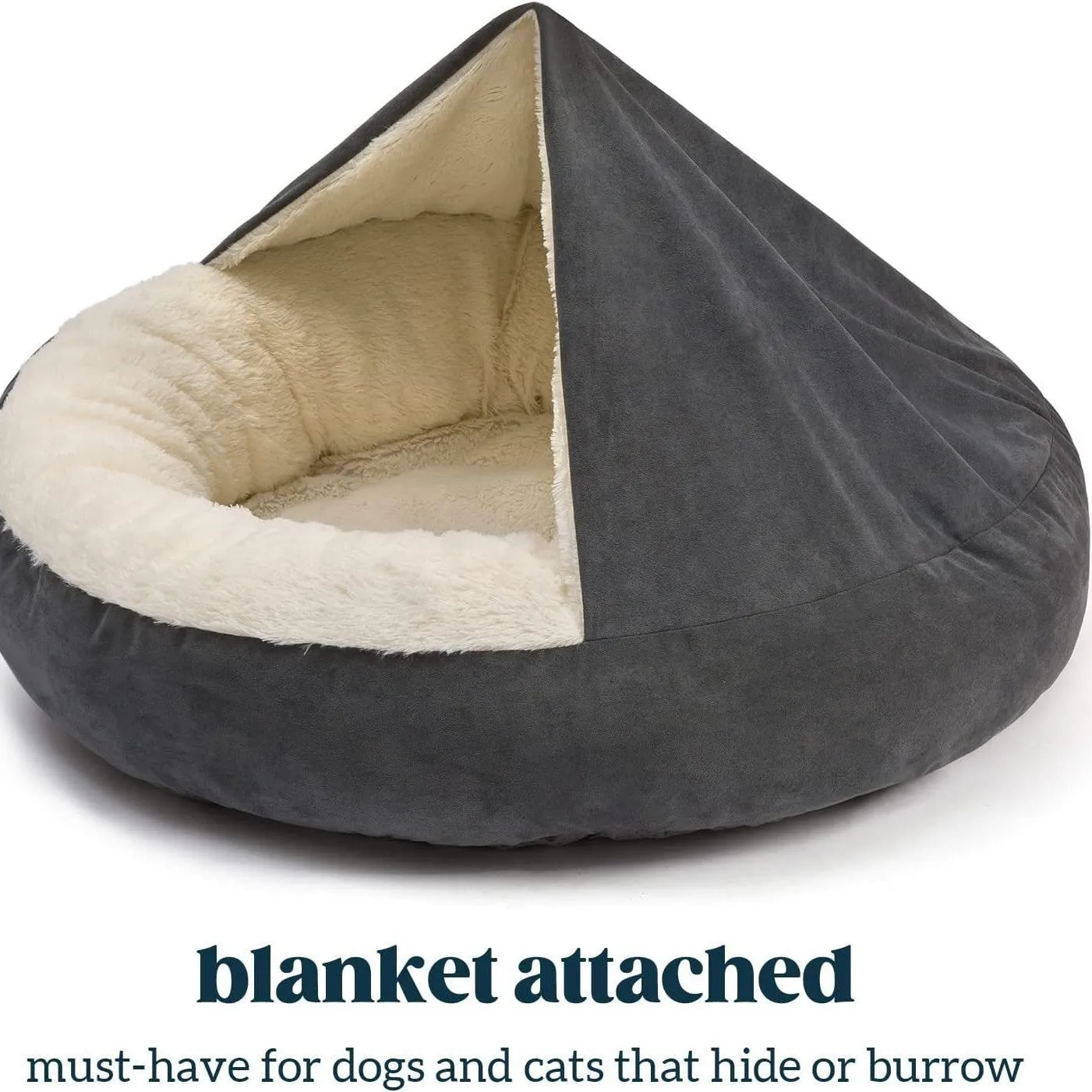 Grey beige teddy pet bed for small to medium dogs on floor