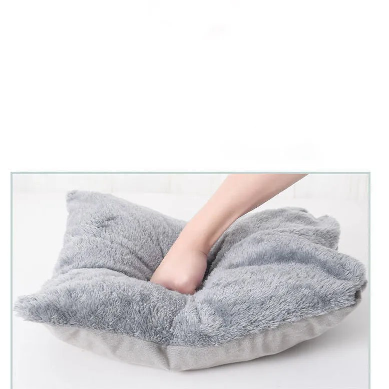Soft plush cat bed in grey, tent style with cushion, size M 33x33x36 cm, washable cover