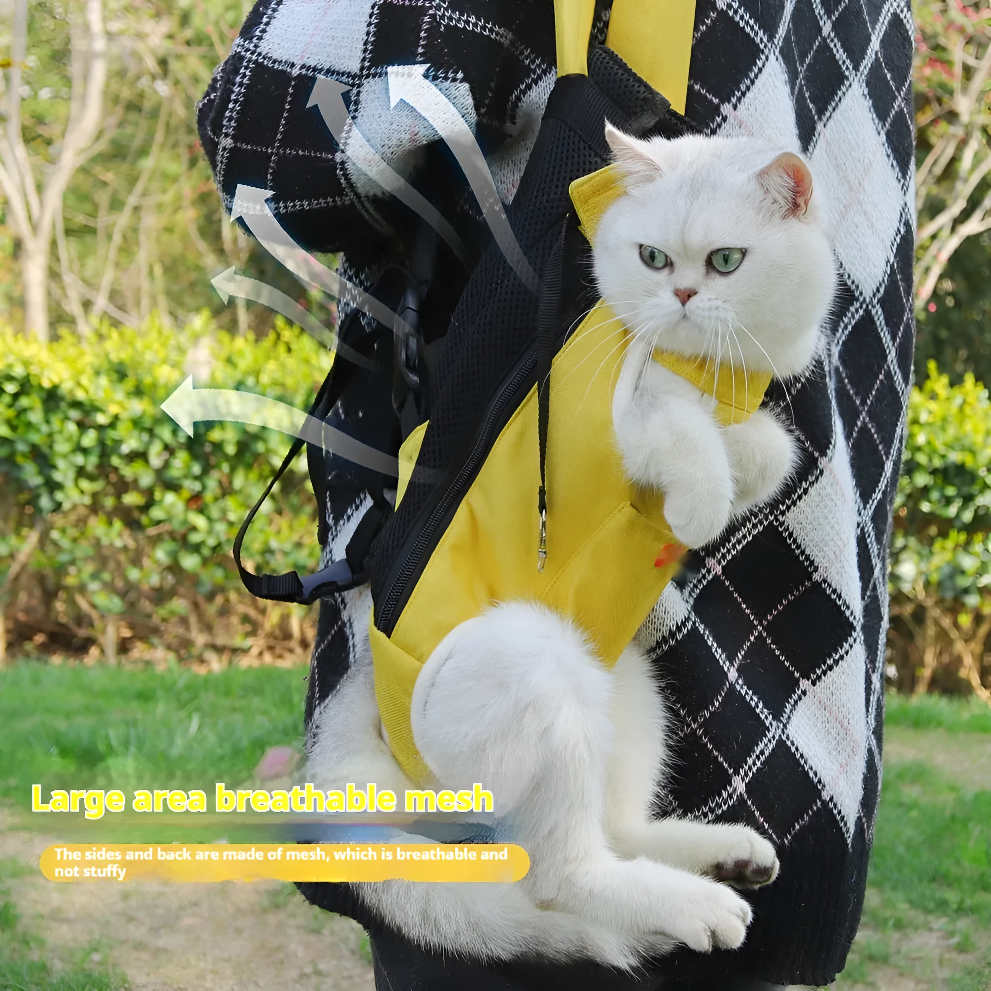 Open-headed breathable cat bag in cream white, suitable for small dogs and cats, with shoulder strap