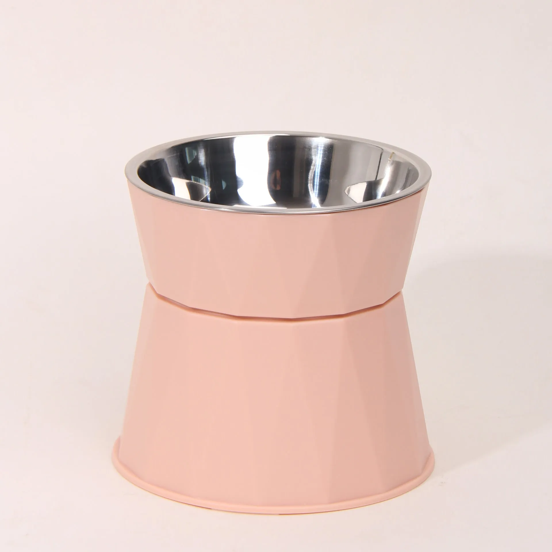 High foot pet stainless steel bowl for cats in blue, pink, and white colour options