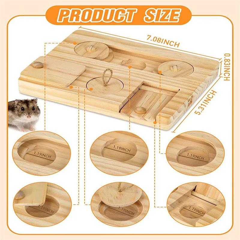 Wooden hamster feeder in natural wood colour on a flat surface