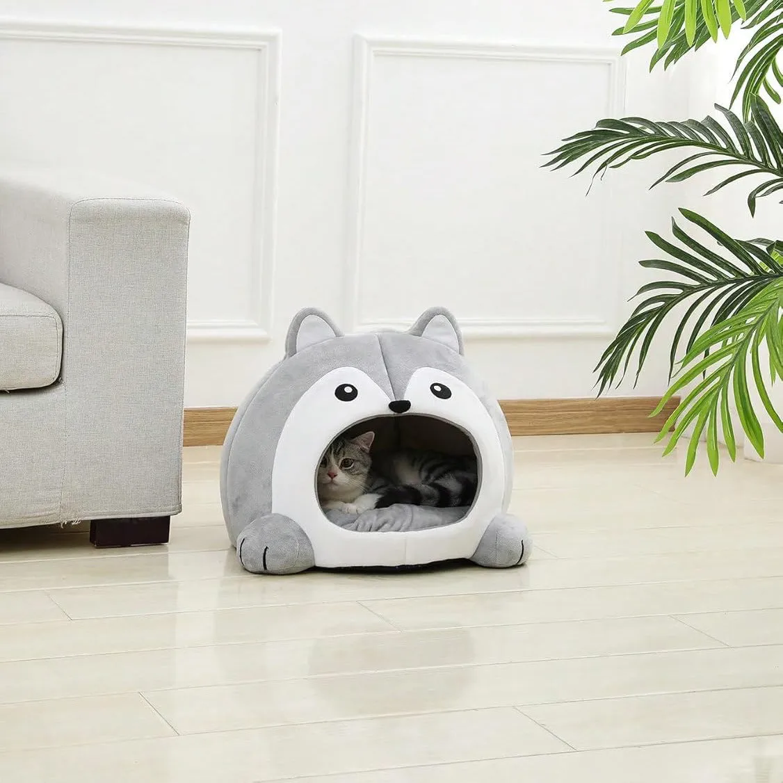 Indoor Fox-shaped Cat Bed with Hole and Removable Cushion for Dogs and Cats in Cloth Material Available in S M L Sizes Pet Cushion