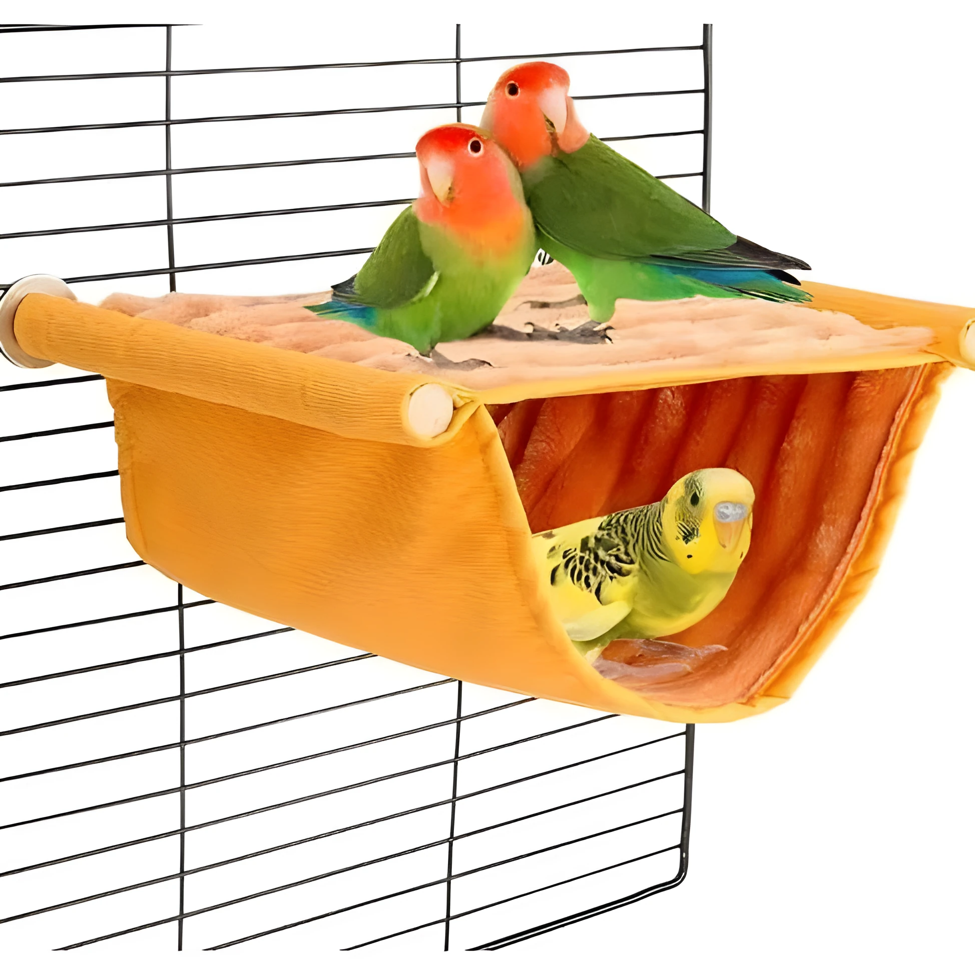 Pet hammock wooden frame gray yellow hanging cradle for small animals