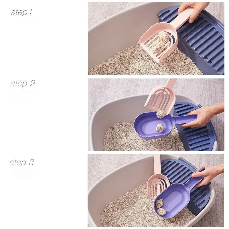 Self-cleaning cat litter scoop in blue, made from ABS material, with shovel shape for scooping clumps