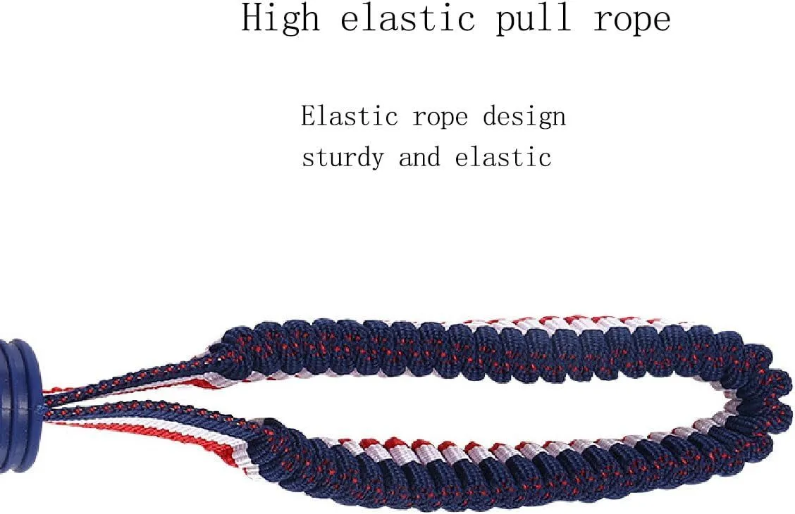 Blue rubber dog ball with rope attachment for tug-of-war and teeth cleaning