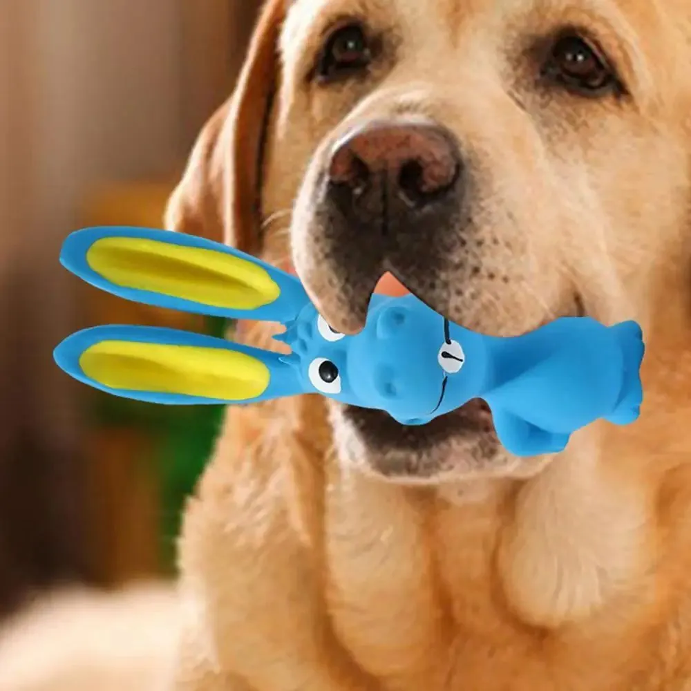 Blue and green pet latex hippo squeaky toy with crinkle texture for indoor dog play