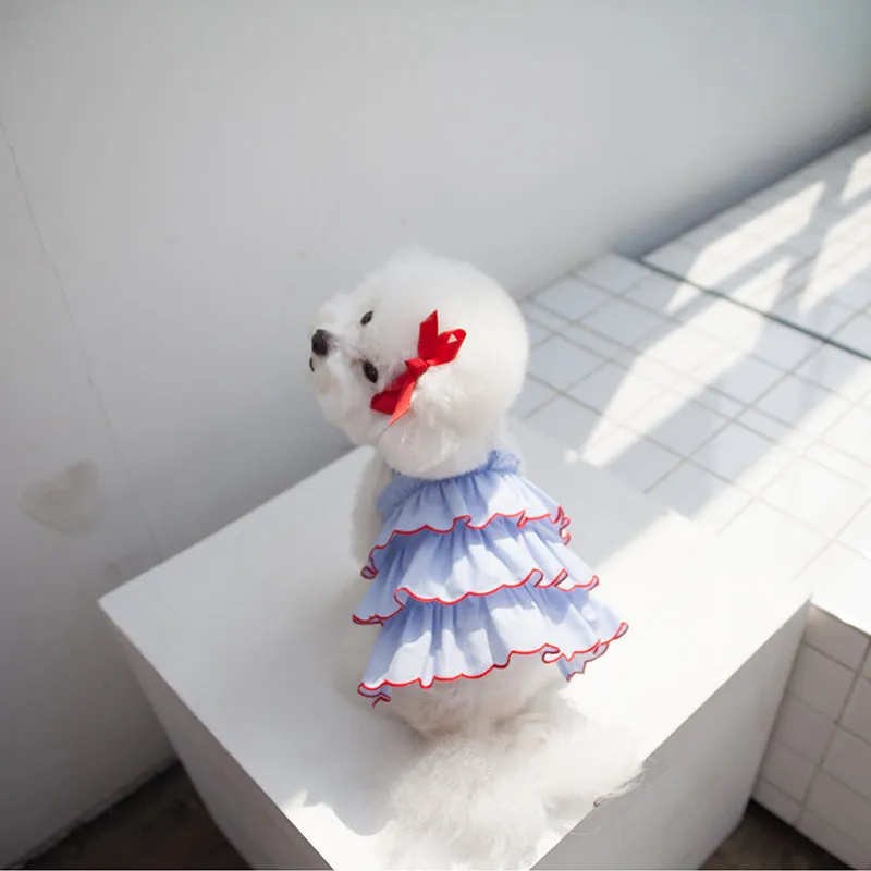 Summer thin polyester pet princess dress with cartoon print in suspender skirt style