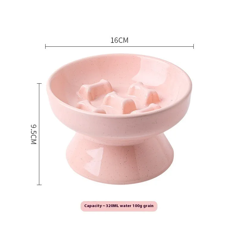 Anti-tumble large diameter ceramic pet bowl for cats in beige, side view