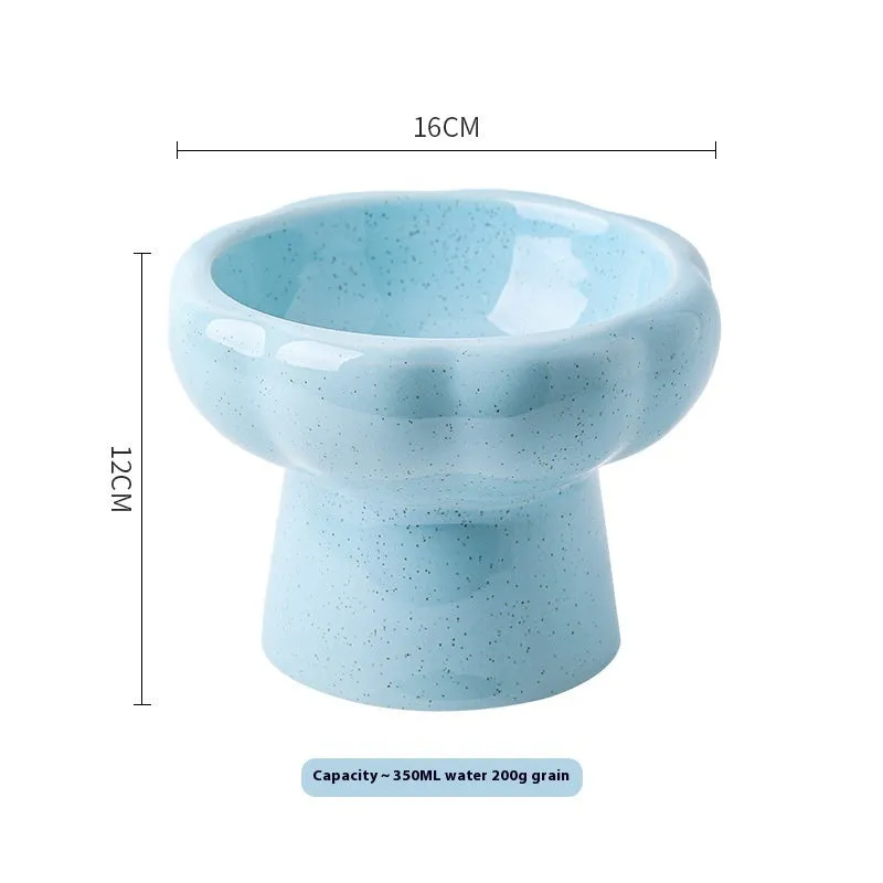 Anti-tumble large diameter ceramic pet bowl for cats in beige, side view