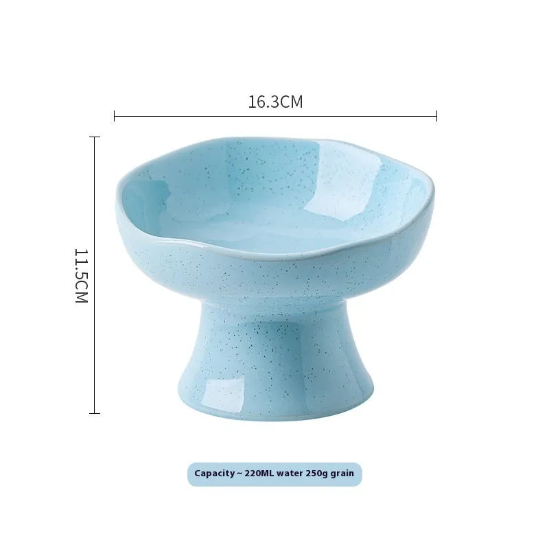 Anti-tumble large diameter ceramic pet bowl for cats in beige, side view