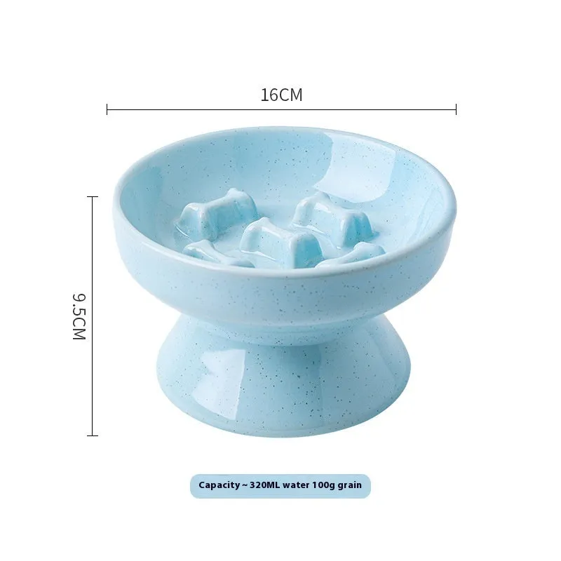 Anti-tumble large diameter ceramic pet bowl for cats in beige, side view