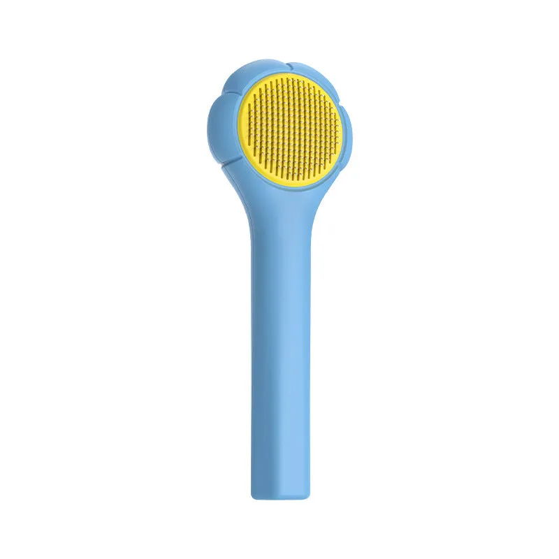 Floating comb for cats and dogs in blue with ABS handle and unembroidered steel bristles for short hair removal