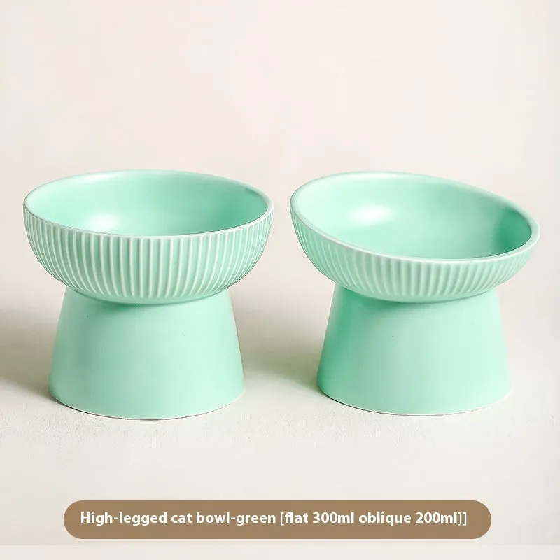 Anti-tumble pet goblet rice bowl for cats in striped oblique matte purple colourway