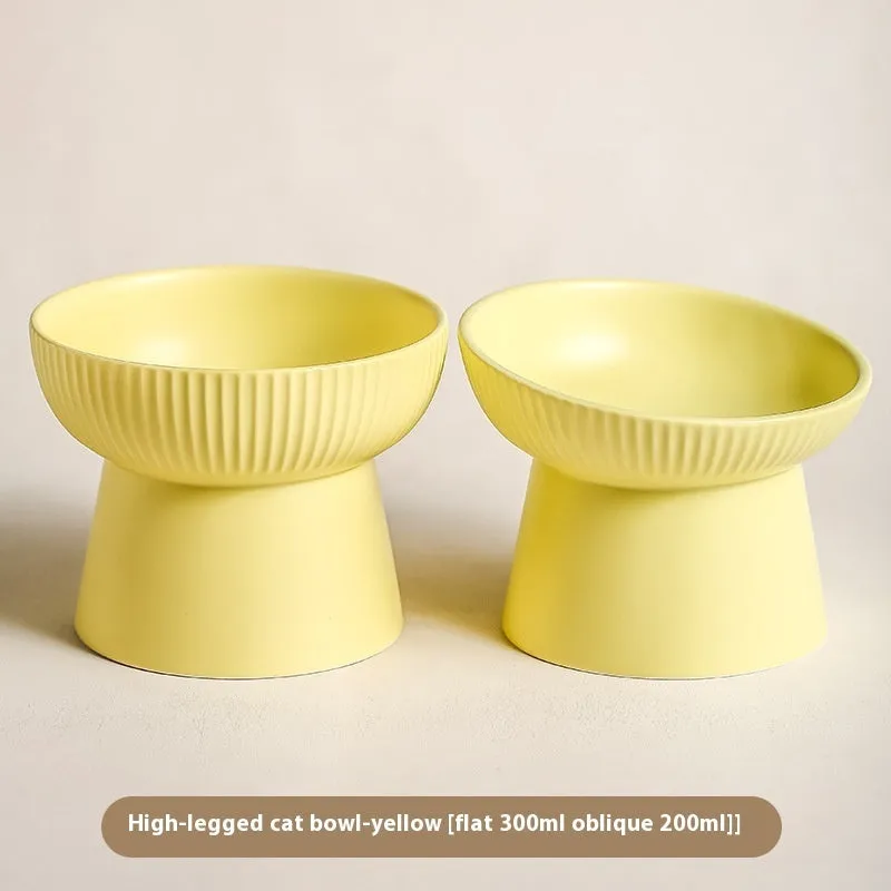 Anti-tumble pet goblet rice bowl for cats in striped oblique matte purple colourway