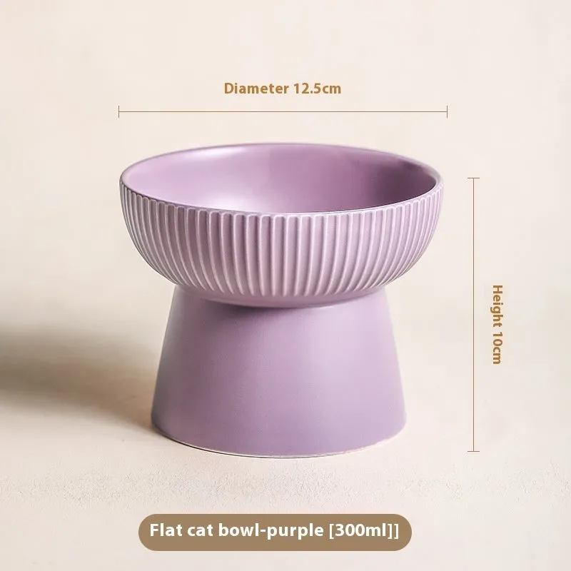 Anti-tumble pet goblet rice bowl for cats in striped oblique matte purple colourway