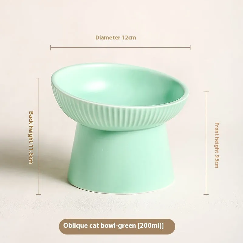 Anti-tumble pet goblet rice bowl for cats in striped oblique matte purple colourway