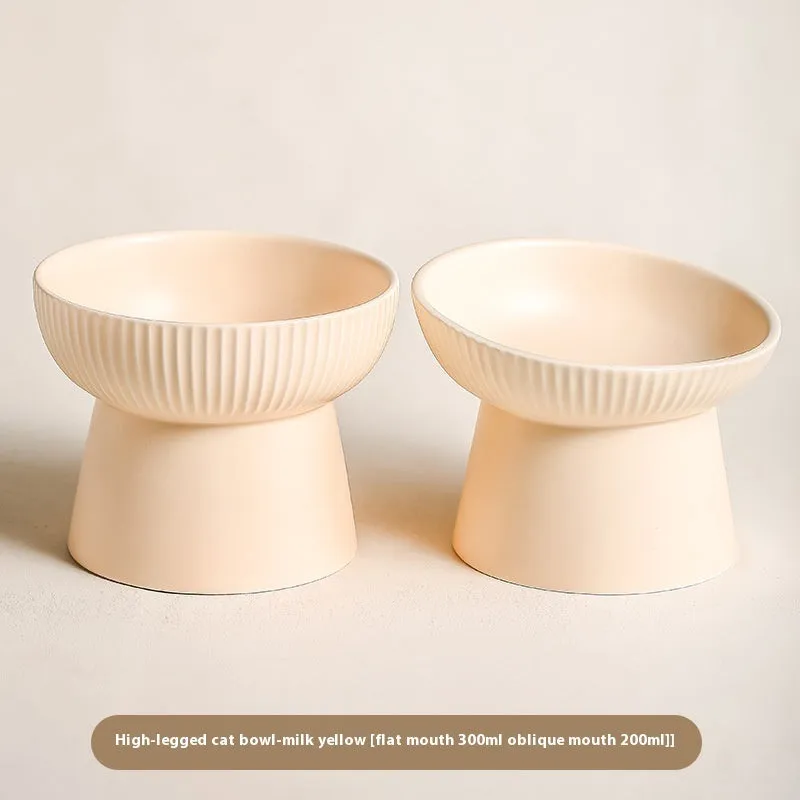 Anti-tumble pet goblet rice bowl for cats in striped oblique matte purple colourway