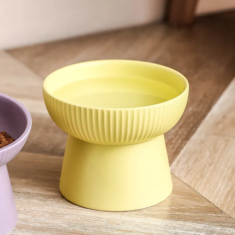 Anti-tumble pet goblet rice bowl for cats in striped oblique matte purple colourway