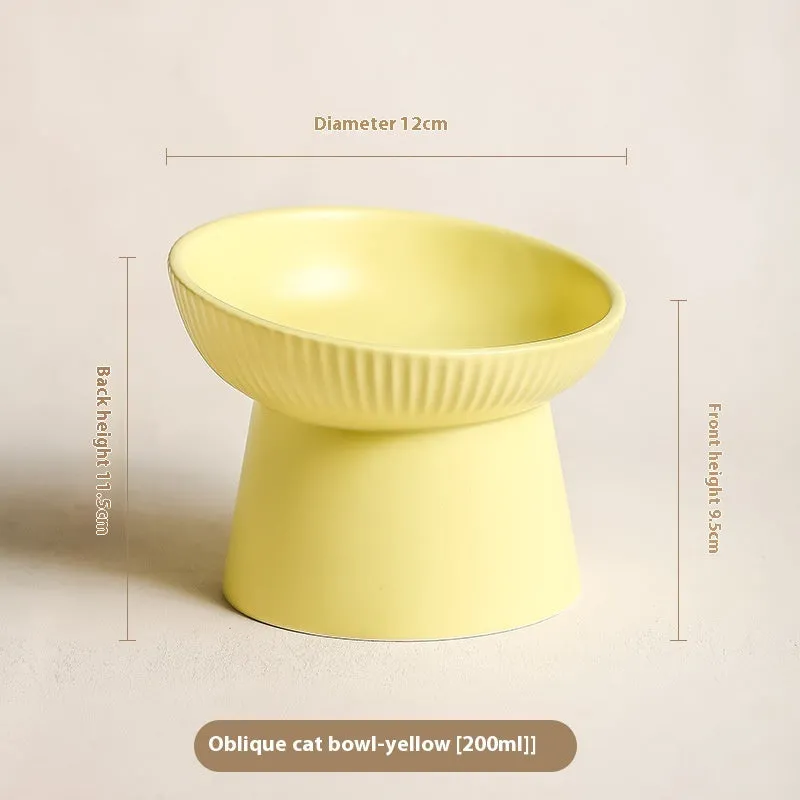 Anti-tumble pet goblet rice bowl for cats in striped oblique matte purple colourway