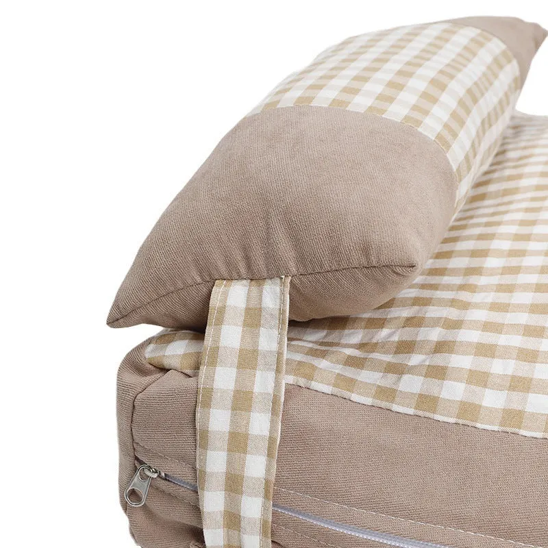 Pet plaid colour-matching kennel mattress with removable washable cover in khaki