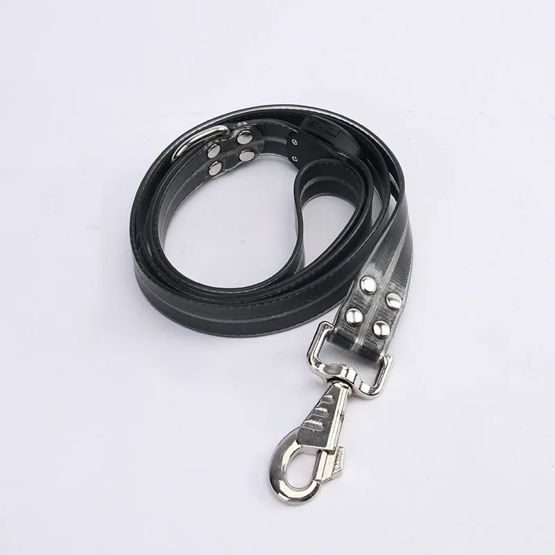 LED light-emitting pet collar and hand holding rope in orange for dog or cat visibility