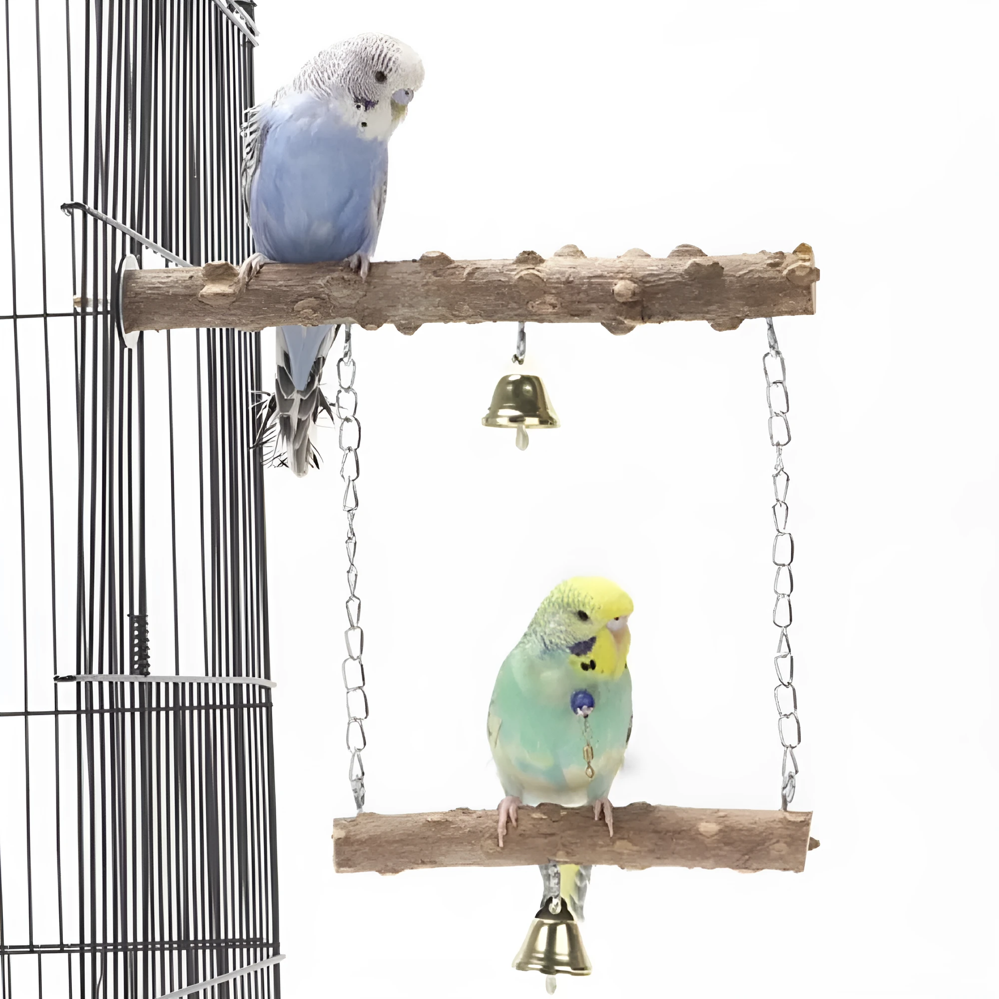 Parrot solid wood stand rod swing grinding claw toy with natural wood finish