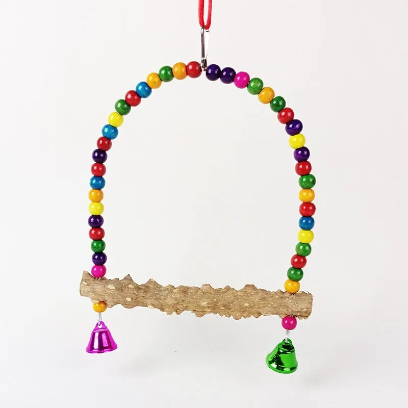 Parrot solid wood stand rod swing grinding claw toy with natural wood finish