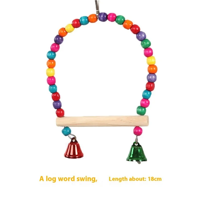 Parrot solid wood stand rod swing grinding claw toy with natural wood finish