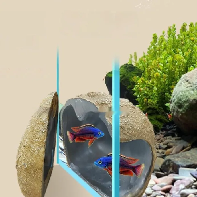 Magnetic aquarium shelter ornament for shrimp breeding and fry hiding on glass tank wall
