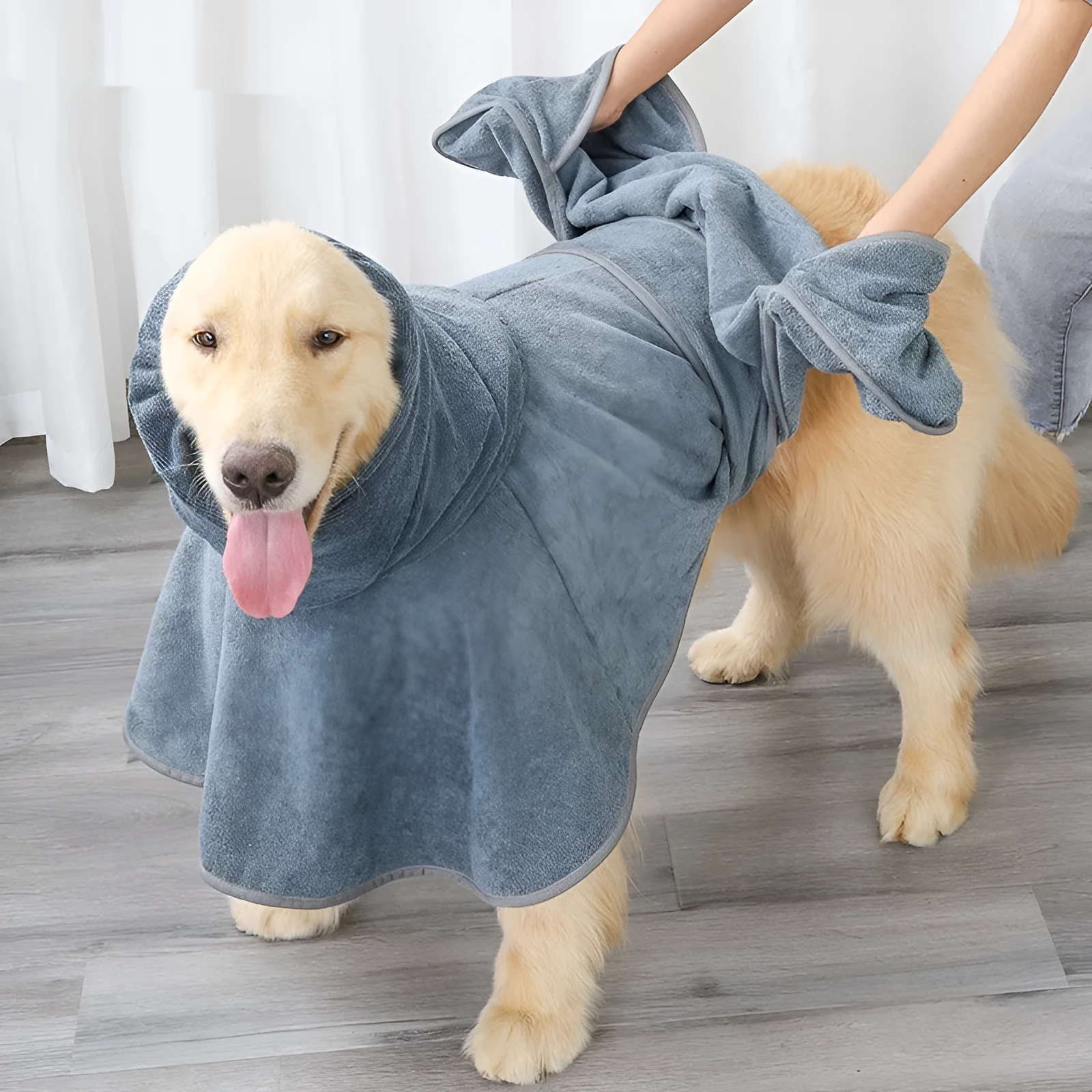 Pet cotton dog bath towel in Gray, strong water-absorbing quick-drying towel cloth, available in sizes L M XL